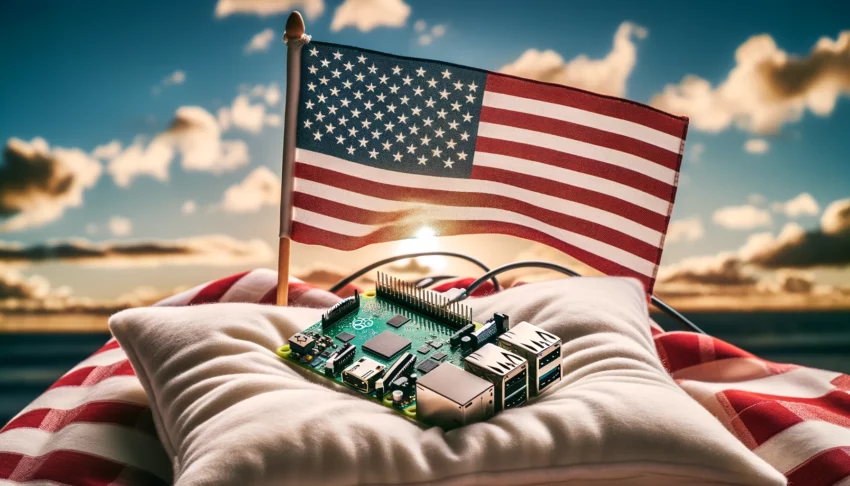 The American flag flies over a Raspberry Pi. It's an...American Pi.