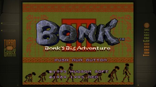 Bonk III title screen with TurboGrafx-16 bezel