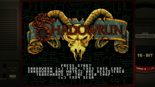 Shadowrun title screen with Genesis bezel