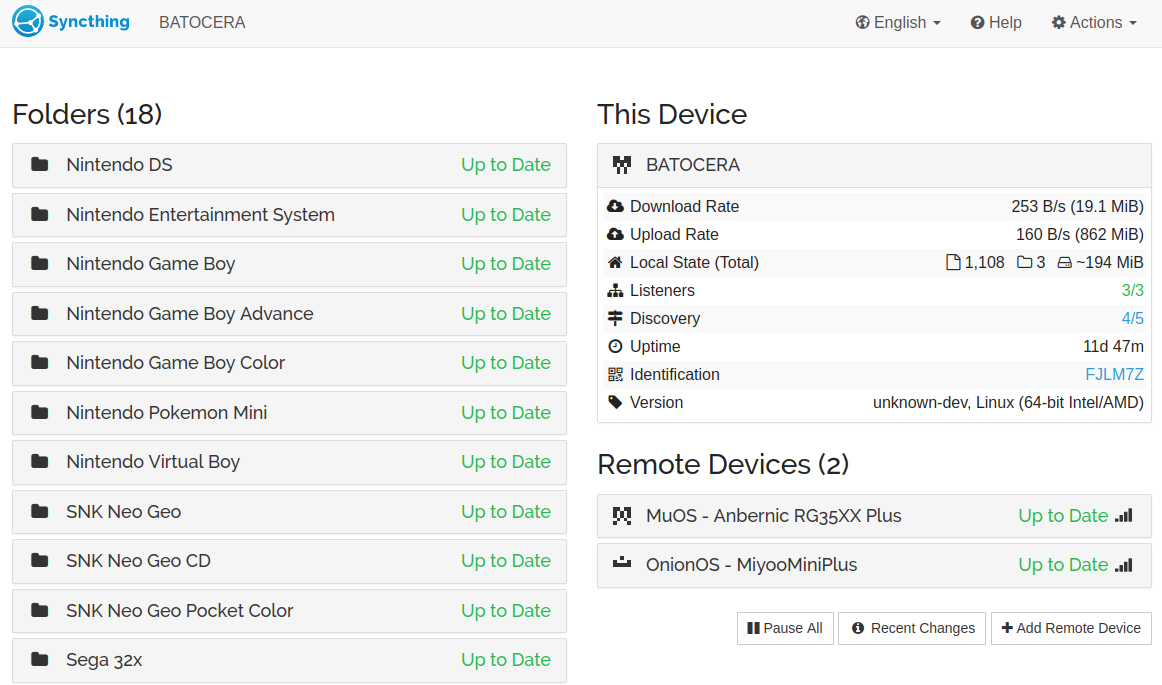 Syncthing screenshot